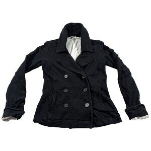 James Perse Double Breasted Black Peacoat Jacket Grunge Cotton Academia Top Sz S